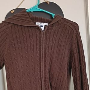 GAP Brown Cable-Knit Hooded Zip Sweater